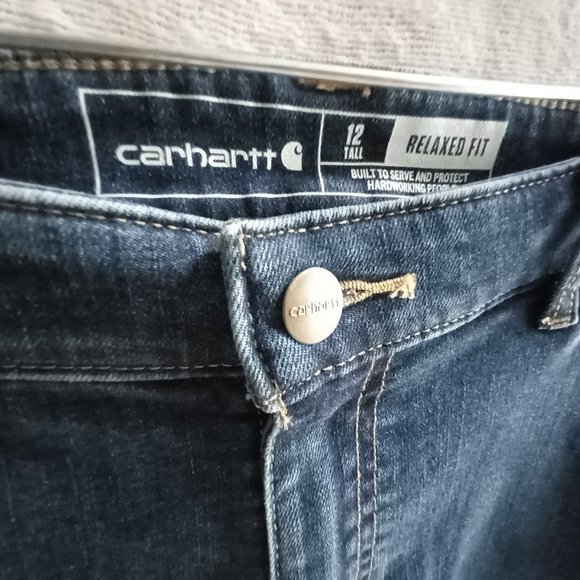 Size 12 Tall Carhartt Relaxed Fit Double Knee CarpenterJeans (T-357) - Picture 5 of 8